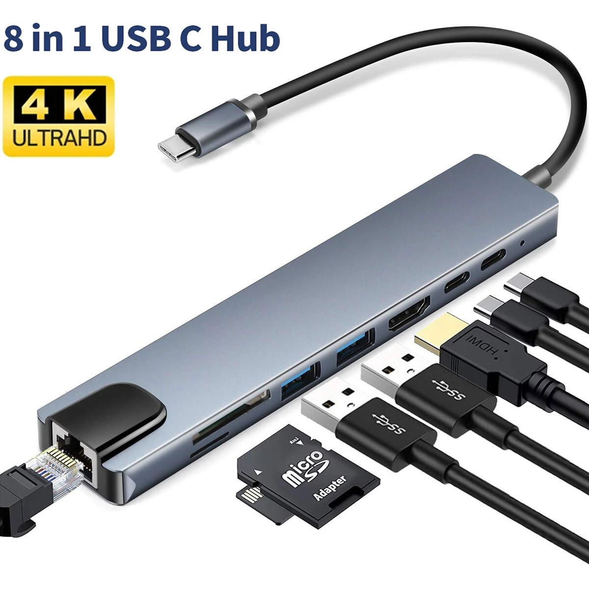 USB C to HDTV Adapter Multi-Port Hub 8 in 1